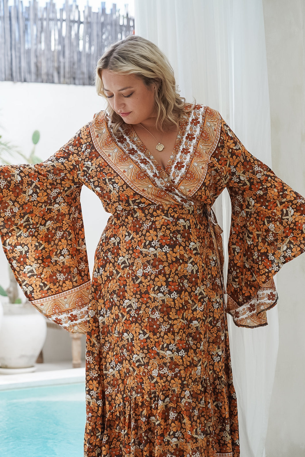 Eclectic Bohemian Waterfall Wrap Dress Autumn Floral - Last 1 L/XL