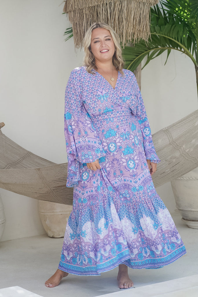 lavender boho maxi dress Long Sleeve Bohemian Waterfall Wrap Dress Eastern Eclectica Dress Color:MULTI The artisans believe the Under $400 PRETTYGARDEN Womens Summer Boho