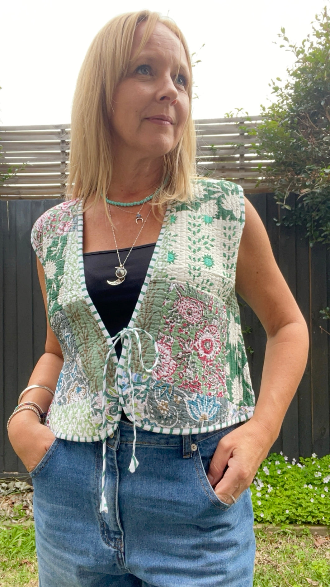 Eclectic Bohemian Patchwork Vest Green