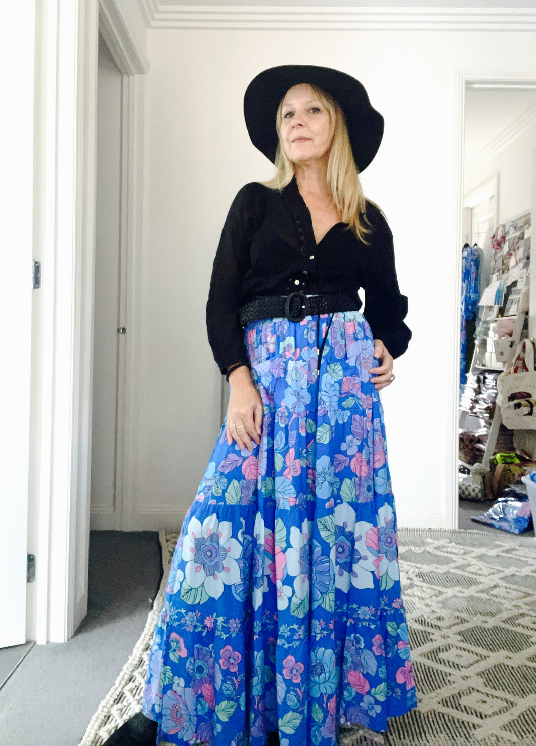 Eclectic Bohemian Tiered Maxiskirt Azure