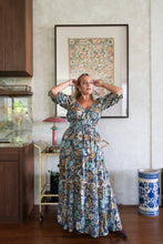 Eclectic Bohemian Fortune Teller Maxidress Short Sleeve Misty Blue