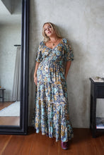 Eclectic Bohemian Fortune Teller Maxidress Short Sleeve Misty Blue