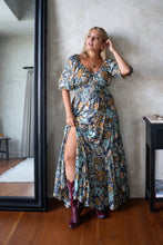 Eclectic Bohemian Fortune Teller Maxidress Short Sleeve Misty Blue