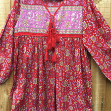 SALE - Folk Print Indian Cotton Gauze Dress Scarlett/Fuchsia Last 1 L