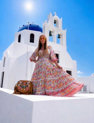 Eclectic Bohemian Fortune Teller Maxidress Long Sleeve Strawberry Mint