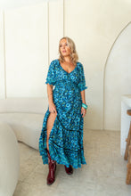 Eclectic Bohemian Bluebelle Fortune Teller Maxidress SHORT Sleeve Retro Floral Print