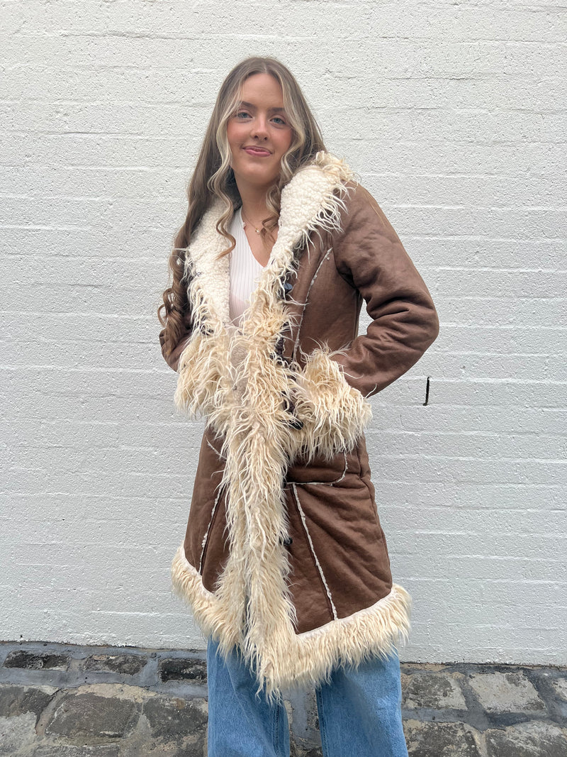 Penny selling Lane Style vintage coat suede embroidered fur trimmed