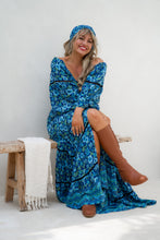 Eclectic Bohemian Bluebelle Fortune Teller Maxidress Long Sleeve Retro Floral Print