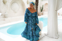 Eclectic Bohemian Bluebelle Fortune Teller Maxidress Long Sleeve Retro Floral Print