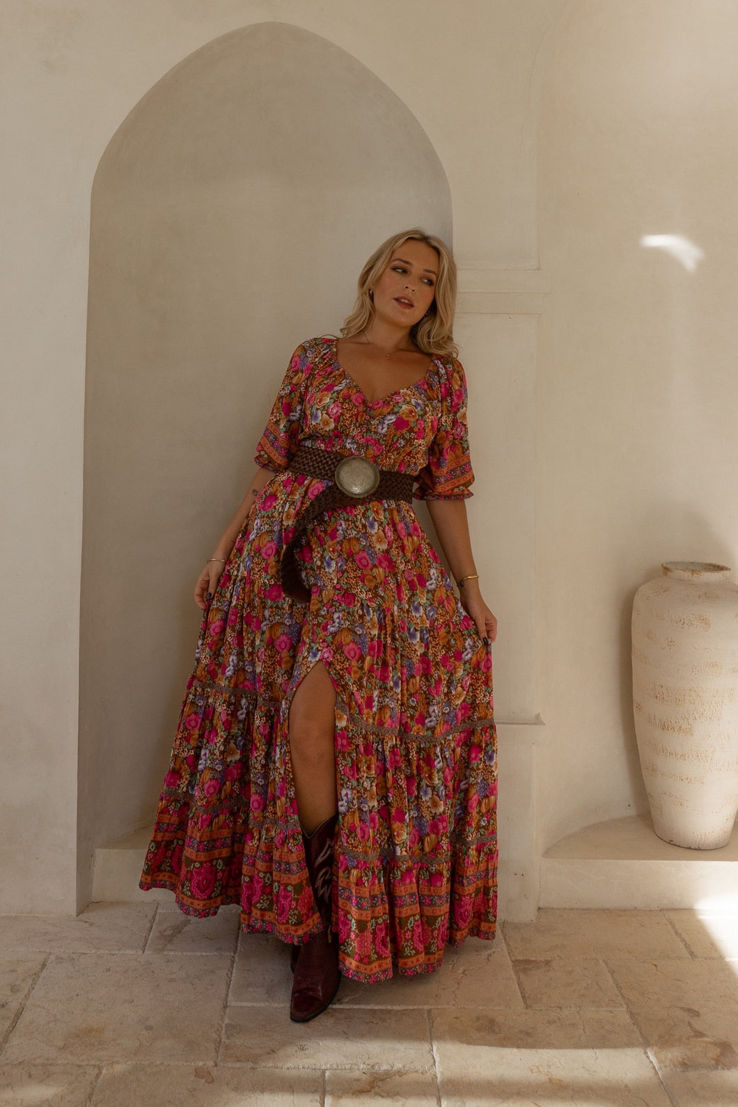 Eclectic Bohemian Fortune Teller Maxidress Short Sleeve Chocolate Rose