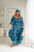Eclectic Bohemian Bluebelle Fortune Teller Maxidress Long Sleeve Retro Floral Print
