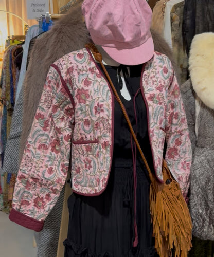 Eclectic Bohemian Kantha Quilted Jacket Rose