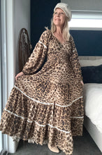 Eclectic Bohemian Fortune Teller Maxidress Long Sleeve Tan Leopard