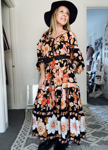 Eclectic Bohemian Goddess Gown Coral Night