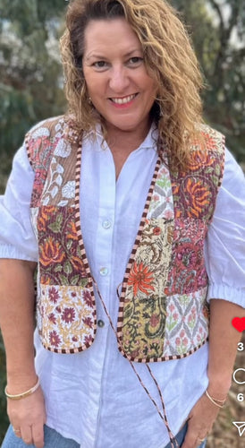 Eclectic Bohemian Patchwork Vest Brown - Last 1 XXL
