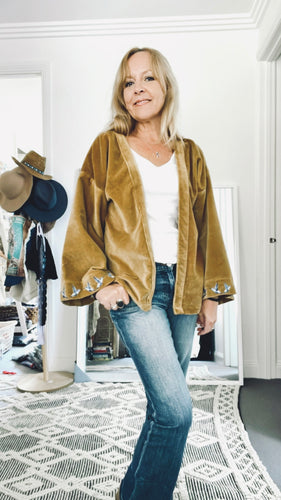 Eclectic Bohemian Hummingbird Velvet Jacket
