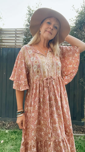 Eclectic Bohemian Gizelle Midi Dress Flutter Terracotta