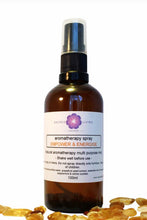 Aromatherapy spray bottle labeled 'Empower & Energise' on a white background with ginger slices at the bottom.