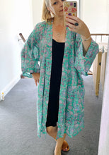 Kimono/Robe Cotton Aqua & Blue Medium Length