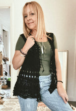 Crochet Vest with Lace Trim Black