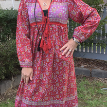 SALE - Folk Print Indian Cotton Gauze Dress Scarlett/Fuchsia