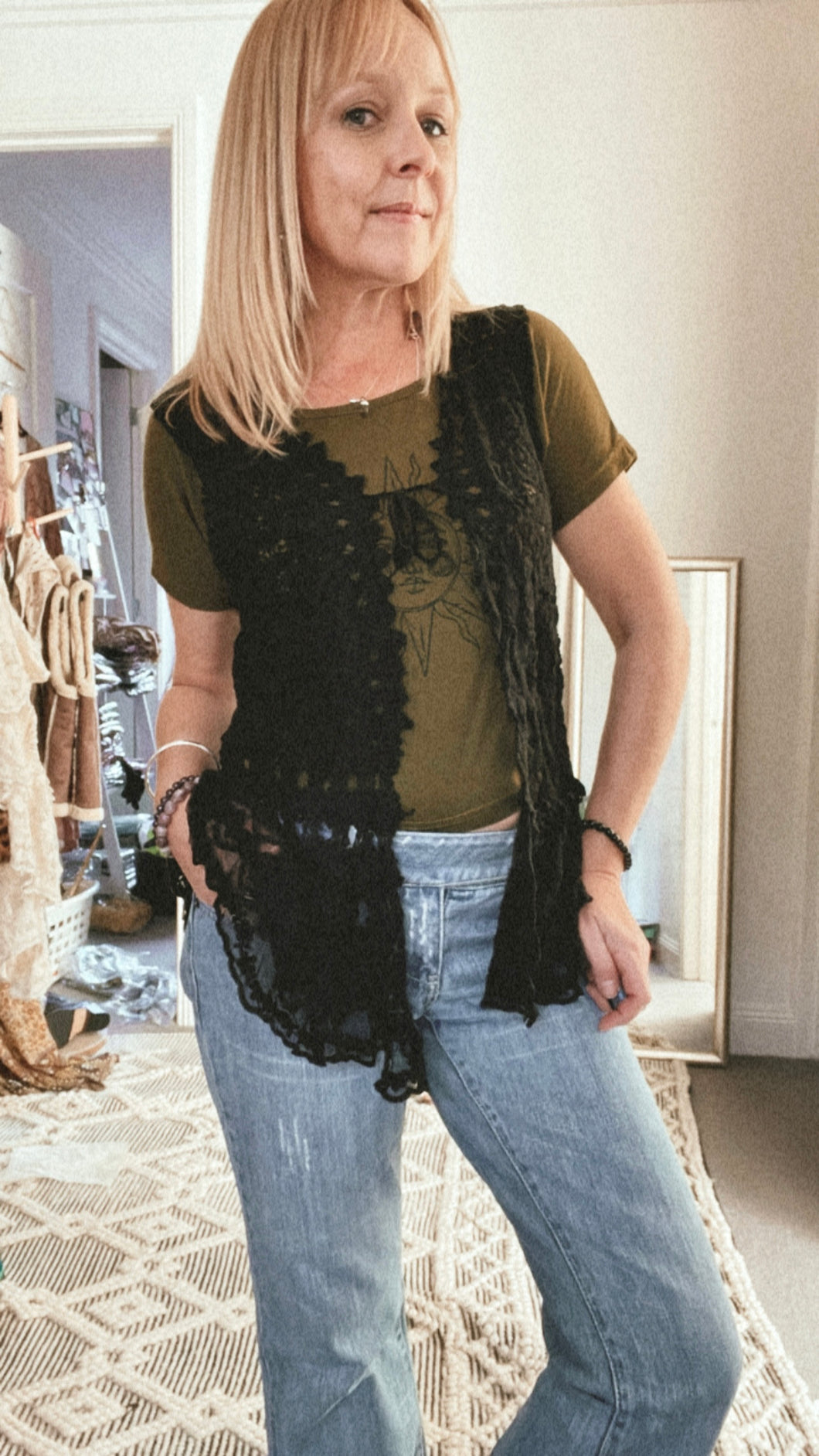 Crochet Vest with Lace Trim Black – Eastern Eclectica