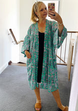 Kimono/Robe Cotton Aqua & Blue Medium Length