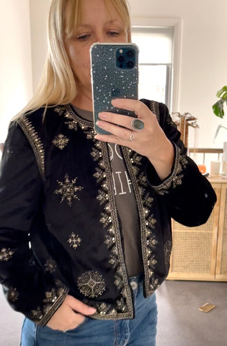 PRELOVED Black Velvet Embellished Jacket